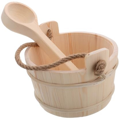 Abaodam Wooden Sauna Bucket Set with Ladle Sauna Accessories for Men and Women Water Basin for Spa and Shower Efficient Steam Generation and for Relaxation