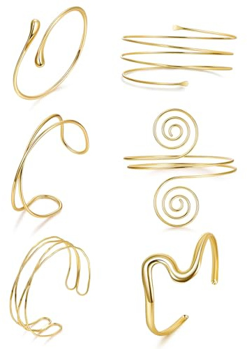 CharmBurst 6 Stück Oberarmreif Gold Damen, Ajustable Brazalete Abierto, Conjunto de Brazaletes, Joyas de Brazo, Joyería Ancha
