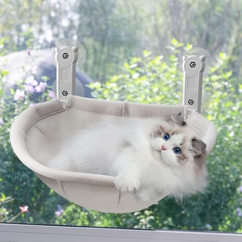 Homegroove Cat Window Perch, 18 x 12 Inch Foldable Cat Hammock for Window with Sturdy Metal Frame, Breathable Cordless Window Bed for Resting Seat for Indoor Cats (Grey, 45 x 30 CM)