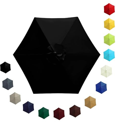 Replacement Parasol Canopy Waterproof, Large Weatherproof UV-Anti Patio Umbrella Fabric, Garden Outdoor Pool Beach Parasol Replacement Top Cover for 2.0m 2.30m 2.7m 3.0m 6/8 Ribs(Black,2.30m/6 Arms)