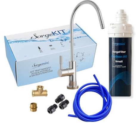 SORGEMINI – SorgeKIT kit completo per microfiltrazione domestica | Depuratore acqua domestico sottolavello | Rubinetto 1 via | Filtro a Carboni Attivi con Argento 0,5 micron