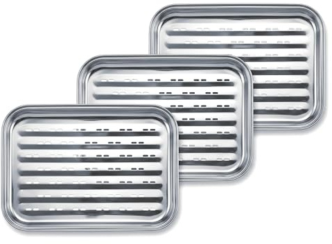 Gardenko 3er-Set Grillschalen aus Edelstahl 34,7 x 24,6 cm - Wiederverwendbare Grillkörbe für Gas-, Elektro- und Holzkohlegrill - Ideal für Gemüse, Fleisch und Fisch