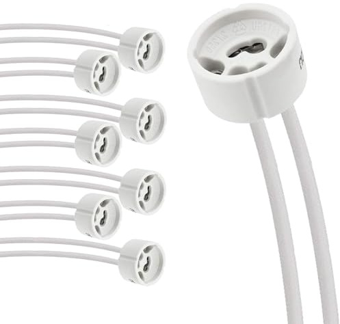 Kjzeex 8er Set GU10 Fassung, 15CM Silikon-Stromleitung (0.75mm²), VDE & CSA, GU10 Keramiksockel für LED, Glühlampe, Halogen, Hitzebeständigkeit bis 600℃, 0-250V, 0-300W