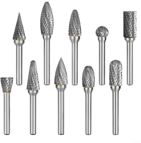 Set di 10 frese rotanti in carburo con gambo da 6 mm, per utensili rotanti, lime in carburo a doppia scanalatura compatibili con smerigliatrici