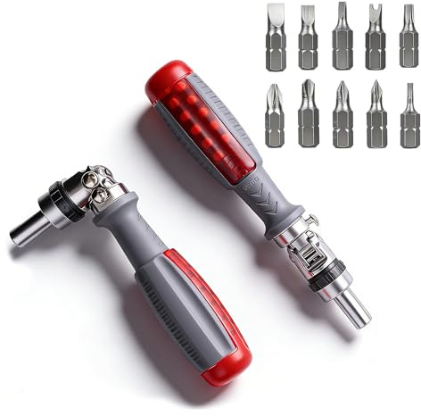 Ratchet Multi-Bit Adjustable Angle Screwdriver - 10-In-1 Tool Set, Flat Head/Square Head/Torx Head/Hexagonal Head/Phillips Head, 180-Degree Rotatable & Angle-Adjustable Magnetic Screwdriver