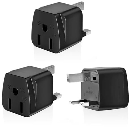3-Pack US to UK Plug Adapter,SHUOMAO 2/3 Pin USA to 3 Pin UK Plug Adaptor,American/Canada/China/Japan to British Plug Converter Power Adapter,for Type A/Type B Plug(Black)