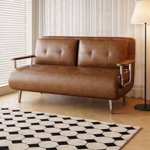 Hearthform 2 Seater Convertible Sofa Bed,150cm Faux Oil Wax Leather Sofa | Converts from sofa to chaise lounge or bed; five-position adjustment; comfortable seating; space-saving furniture solution