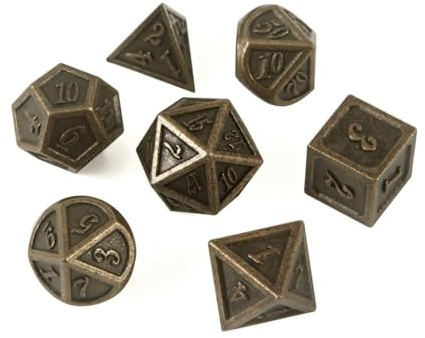 DND Würfel Set Metall Antik Kupfer, 7 Stück Polyedrische Würfel Dungeons and Dragons Würfel Set Schwer, Gut Lesbare Zahlen RPG Dice Set für Pen and Paper, MTG, Pathfinder, Tischspiele Rollenspiel