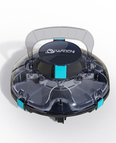 WINNY POOL CLEANER Winny 200P Poolroboter, Poolsauger kabellos mit Akku, 80 Min. Laufzeit, für Aufstellpools bis 60 m², Doppelfiltration, Automatisches Parken, Kompakt Leicht(Schwarz-Blau)