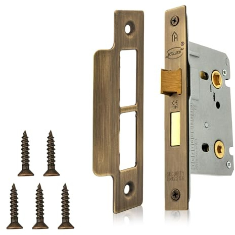 XFORT 65mm Mortice Bathroom Sashlock with Matt Antique Brass Faceplate, Internal Door Lock for Bathroom Door, Toilet Door Lock, Bathroom Mortice Lock
