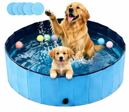 Hundepool Faltbar 100cm,Höhe 30 cm Hundebadewanne mit Ablauf, Hunde Badewanne, Planschbecken für Hunde, aus Kratzfestem PVC-Material, Anti-Rutsch-Belag & Schnelle Entleerung, Keine Pumpe Benötigt