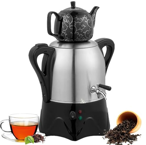 Elektrisk turkisk tebryggare, 3 L samovar i rostfritt stål med 1 l keramisk tekanna, håller värmen för kaffe och te, delad design för hem och kontor