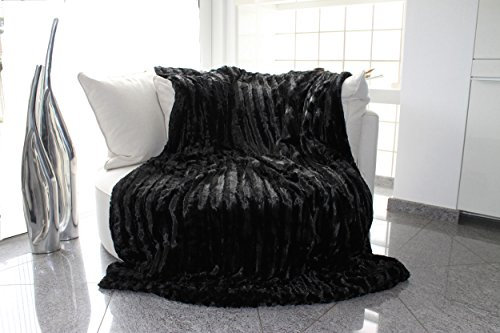 Brandsseller Kuscheldecke Fellimitat doppelseitig 150x200 cm – Flauschige Kunstfelldecke Sofa & Bett, warme Luxus Wohndecke, weich & gemütlich - 100% Polyester, waschbar – Schwarz