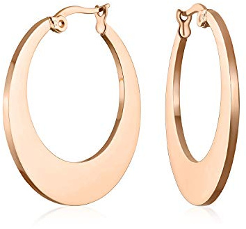 Orecchini A Cerchio Ovali Grandi E Piatti Personalizzati In Stile Geometrico Per Donne E Adolescenti In Acciaio Inossidabile Placcato Nero Ip O Oro Rosa Diametro 1,25 Pollici