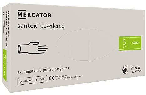 Einweghandschuhe creme | XS - XL | SANTEX Gepudert Latex-Handschuhe mit dünnere Wand Handschuhe aus Naturlatex Einmalschutz, Größe:S - 100 Stück