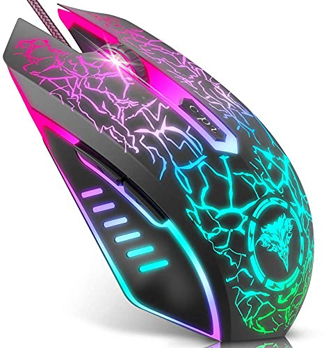 Bengoo Raton Gaming con Cable, 4 dpi Ajustables hasta 3600,Gaming Mouse Óptico, 6 Botones Programables, 7 Modos de Iluminación RGB Personalizable, Ratones USB para PC, Laptop, MacBook-Negro