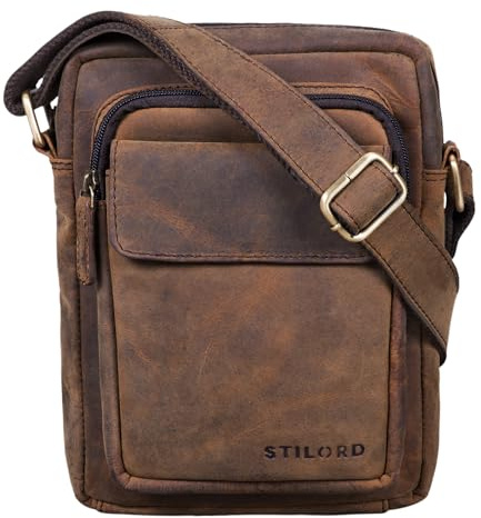 STILORD Jannis Leder Umhängetasche Männer klein Vintage Messenger Bag Herren-Tasche Tablettasche für 9.7 Zoll iPad Schultertasche aus echtem Leder Farbe:Colorado - braun