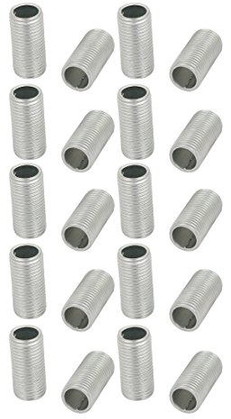 sourcing map Tige Filetée Creuse M10 Tube Filete Filetage 20mm Longueur Supérficiel Lampe Tuyau Mamelon pour Réparation Luminaire Lampe Lustre Zingué Argenté Paquet de 20
