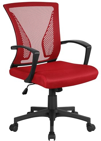 Yaheetech Ergonomic Office Task Chair Adjustable Mesh Computer Swivel Chair with Back Support and Height Adjustable for Home Study Red