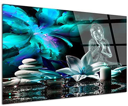 DECLINA Tableau Plexiglas DÉCOR Zen Turquoise - Impression Verre Acrylique Zen - Décoration Murale pour déco Maison, Cuisine, Salon, Chambre, Bureau - 50x30 cm