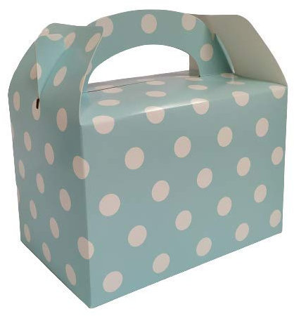 4 Square Coloured Design Children/Kids Party Boxes Carry Meal/Food Fun Picnic Birthday Wedding Favour/Baby Shower Party Box Loot Bag Gift Boxes All Occasions (20 Boxes, Blue Dots)