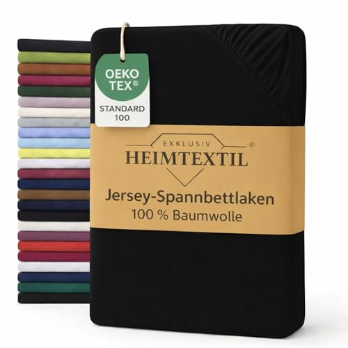 EXKLUSIV HEIMTEXTIL Lenzuolo con angoli in spugna da 200 x 220 cm, 80% cotone, 20% poliestere, certificato Öko-Tex, qualità di marca, altezza materasso fino a 35 cm, colore nero