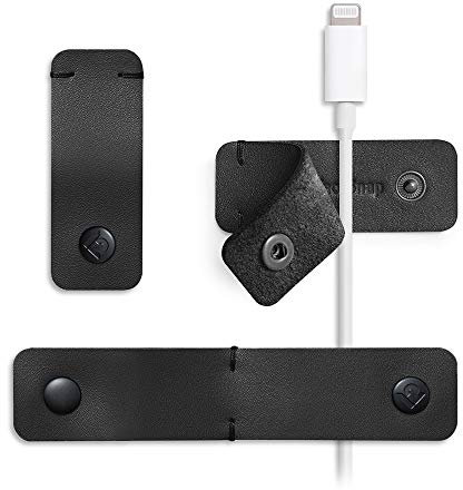 Twelve South SurfaceSnap 3-Pack, Leder-Kabelorganizer/Kabel-Management-Riemen mit beschädigungsfreiem Kleber für jede Oberfläche, Schwarz