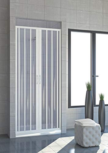Box doccia in PVC Nicchia Larghezza 100-170 cm, H 185 cm mod. VERA, Bianco, Porta doccia apertura centrale due ante a soffietto, riducibile (Larghezza 150 cm, H 185 cm)