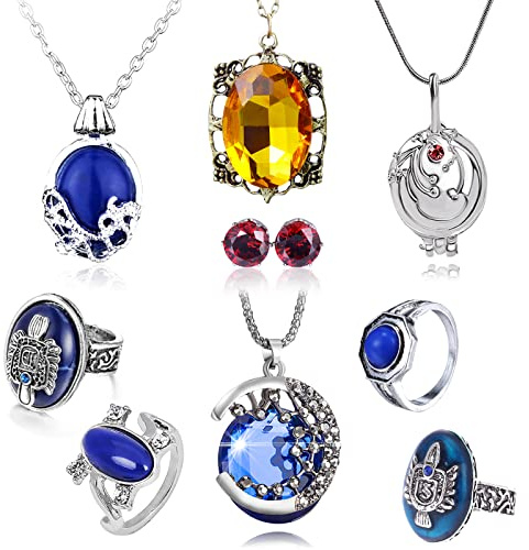 HJYZY Vampire Diaries-smycken, daywalking, Katherine, Bonnie, Moon, Elena, Gilbert, Vervain, medaljong, halsband, Salvatore, Damon, Stefan, familjevapenring för finger, diamantörhängen, 9 stycken ,