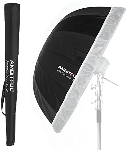 AMBITFUL - Ombrello parabolico UB-130W - Ombrello riflettente per studio fotografico da 41 pollici, nero/argento con copertura in tessuto diffusore (130 W)