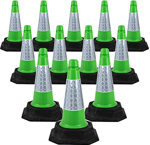 Street Solutions UK - 12 x 460mm Tall Traffic Cones Reflective Sleeve For Indoor And Outdoor Usage, Self Weighted Cones Are Manufactured In The UK Green