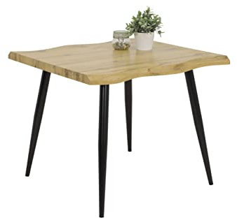 Hela Tische, Esstisch Gabi Baumkantenoptik, quadratisch, Holzwerkstoff/Wabenplatte, Dekor Wildeiche, Rundrohrgestell Schwarz, 90x90cm