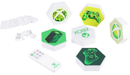 Paladone Hexagon LED-lampor, Xbox – fristående eller för väggmontering, justerbar dekoration för spelrummet med fjärrstyrt ljusbyte och musikreaktiva lägen