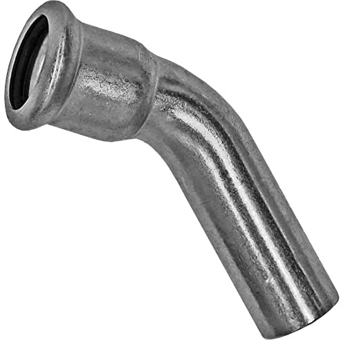 MegaHaustechnik Winkel 45 Grad 15x15 mit Einsteck-Ende Stutzen Außendurchmesser 15mm Pressfitting aus Edelstahl V4A für Rohr-AußenØ 15mm zum Verpressen M-Kontur, Trinkwasser geeignet, VA INOX