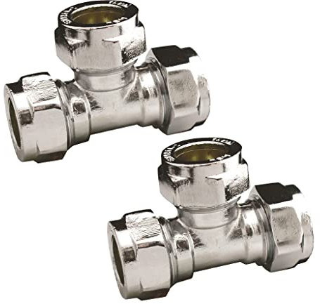 Pipestation® 15mm Chrome Compression Equal Tee | Copper Plumbing Connectors | T-Connector Fitting | Pack of 2