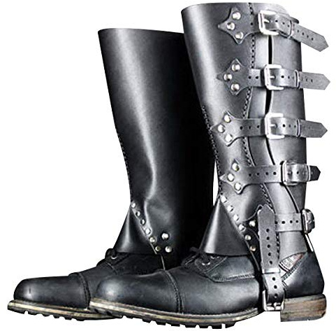 Renaissance Mittelalter Ritter Stiefelabdeckungen Steampunk Spats Gamaschen Beinschützer Halloween Kreuzritter Zubehör (03-Schwarz)