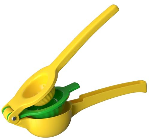 Intirilife Presse-citron manuelle en métal Jaune - Vert 2-en-1 - Presse-agrumes pour citrons et citrons verts, facile à utiliser, pratique pour les salades, les limonades, les cocktails, etc.