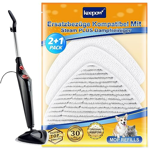 KEEPOW 3 Steam Ersatzbezug für Vileda Dampfreiniger Waschbar Ersatzbezüge Kompatibel Mit Vileda Steam Dampfreiniger und Steam PLUS Dampfreiniger (2 Weiß + 1 Grau)