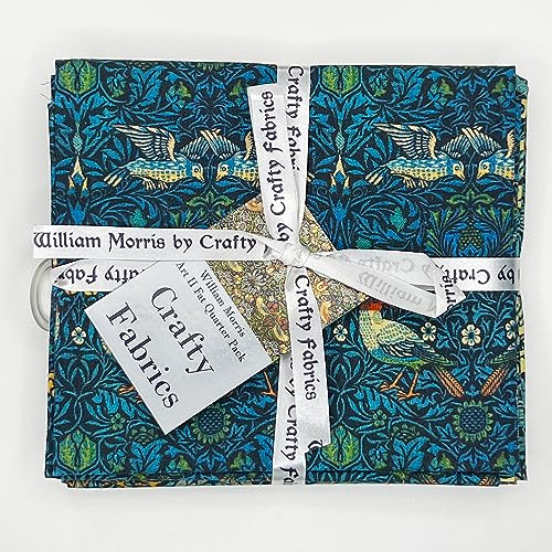 Tela de percal de algodón – diseños vintage de William Morris – Material de costura metro – 4 diseños – Paquete de 2