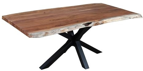 möbelando Baumkantentisch >Forrest< in Akazie/schwarz - 200x76x100 (BxHxT)