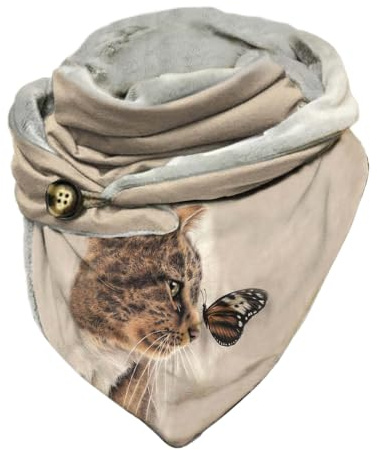 Hiseng Damen Schals Groß Dreieck Winter Dreieckstuch Tier Drucken Warmer Button Knopf Winterschal Herbstschal Lieblingsschal Scarf Soft Wrap Lange Stola