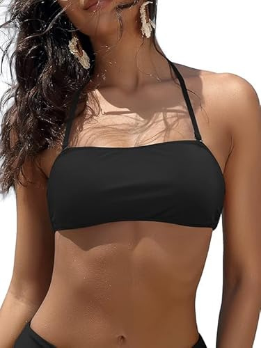 SHEKINI - Traje de baño de Bikini Elegante para Mujer, sin Espalda, Bandeau, Ajustable, con Cuello Halter（XXL，Negro）