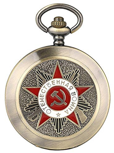 KQISANGM Reloj De Bolsillo Vintage Retro Antiguo Insignias Soviéticas De La Urss Hoz Martillo Estilo Reloj De Bolsillo De Cuarzo Cccp Rusia Emblema Comunismo Cubierta Reloj En Relieve, Reloj De Bolsi
