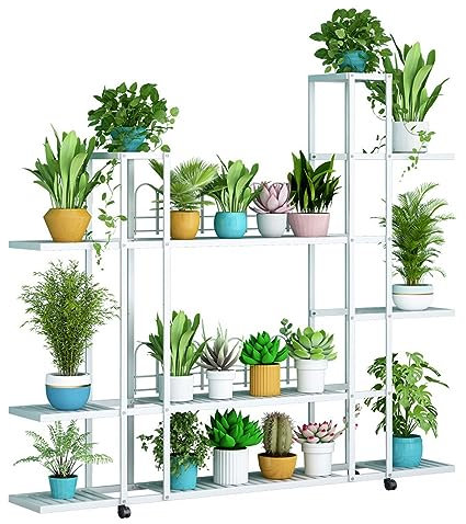 Blumenregal Pflanzenregal Pflanzenregal für drinnen und draußen, 4 Etagen, 5 Etagen, 6 Etagen, Metall-Pflanzenregale, Aufbewahrungsregal für mehrere Pflanzen, Topfpflanzen-Ausstellungsregal mit Rolle
