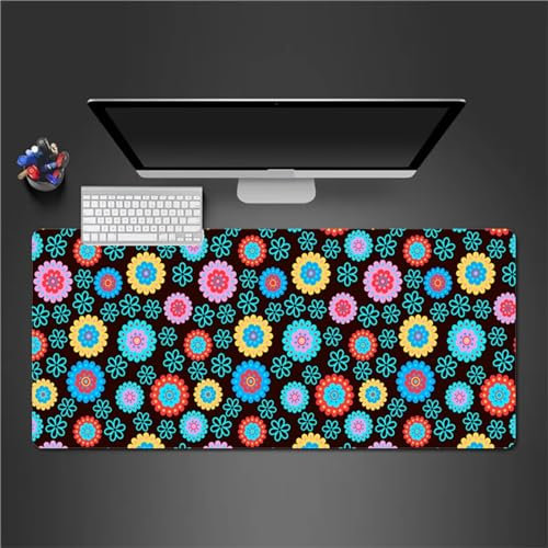 QiHon Gaming Mauspad XXL Farbenfrohe Blumen Großes Mauspad Schreibtischauflage mit Vernähte Kanten Einer speziellen Oberfläche verbessert Geschwindigkeit und Präzision 1200x600x2mm