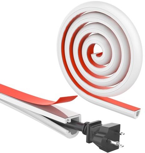 REFLYING Minikabelkanäle, Weiche Kabelabdeckung, Kabelabdeckleiste an der Wand, Selbstklebende Kabelabdeckung zum Schutz eines Kabels auf dem Boden, Weiß, 15mm×10mm – 2 Meter