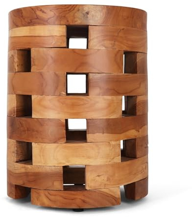 Belari Teak Garden Stool - Mid Century End Table - Indoor Outdoor Side Table and Bench - Natural
