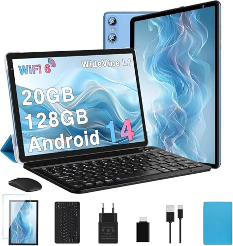 BIEGEDY Tablet 10 Zoll Octa-Core,Tablet PC 20 GB RAM+128 GB ROM (TF1 TB),5G WLAN 6丨Widevine L1丨GMS丨6000mAh丨5MP+8MP丨Bluetooth 5.0丨1280 * 800丨Tablet mit Tastatur Maus Blau