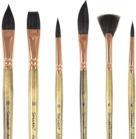Sable Aquarellpinsel Professionelle Aquarellpinsel für Künstler 6pcs - Verschiedene Formen mit flachen, Spitzen Runden, Dolch Abstreifer, Fächer für Aquarell Acryl Gouache Tinten Malerei