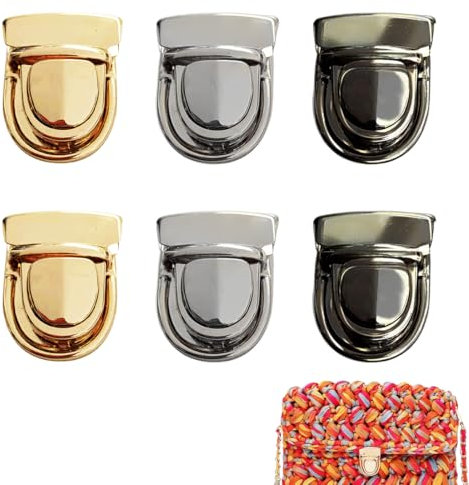 6 Stück Taschenverschluss Metall Tasche Verschlüsse Taschenzubehör Steckschloss für Taschenzubehör Verschlüsse Taschen DIY Handwerk (Hellgold/Silber/Gun Black)